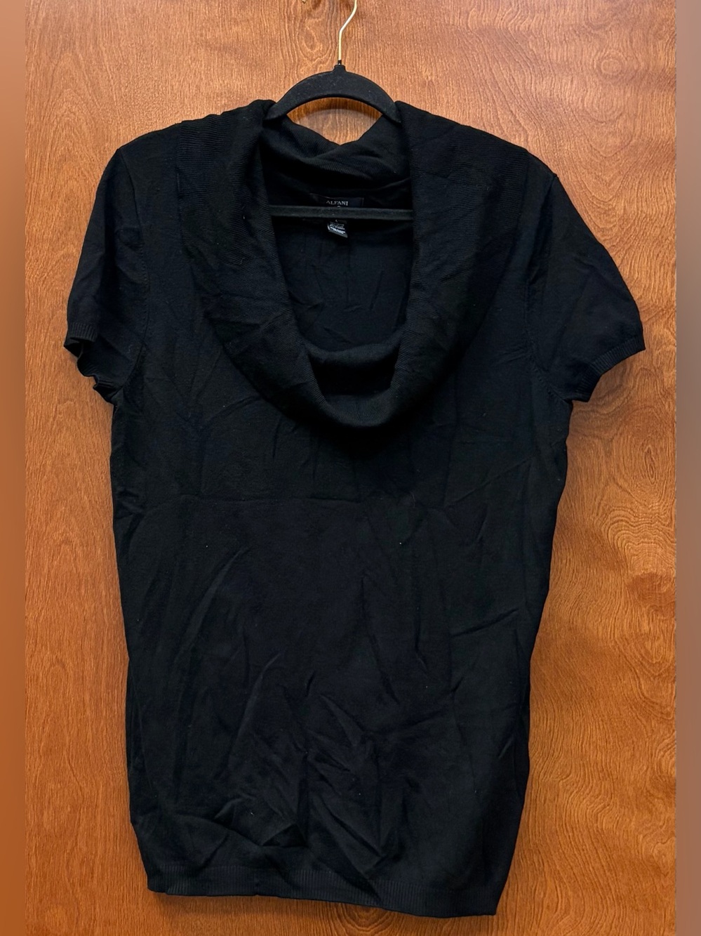 Alfani black cowl neck short sleeve hip length knit sweater stretchy size Large